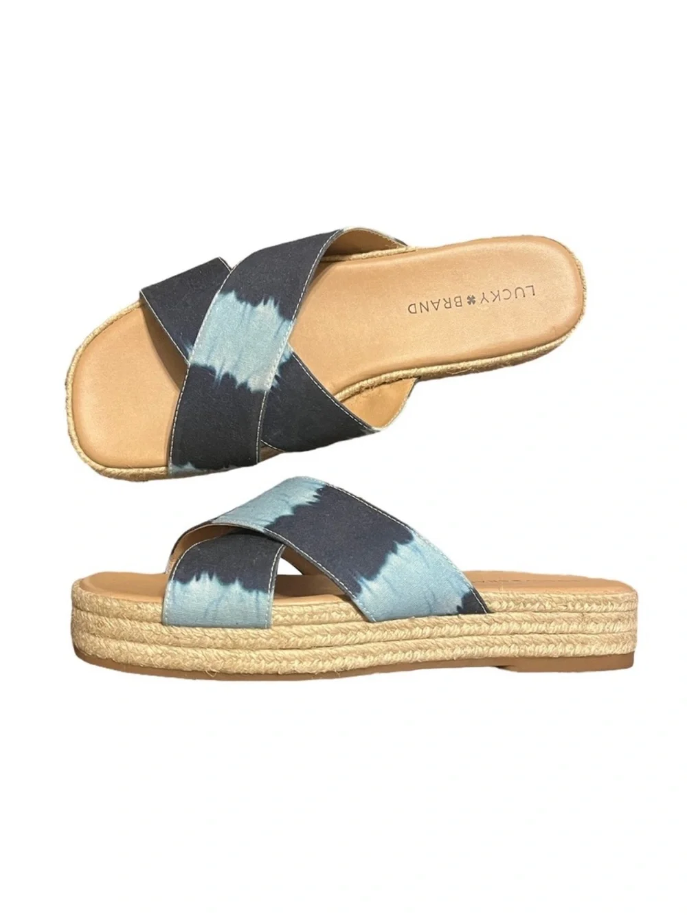 NWT ⛱️Lucky Brand - Blue Gayte Denim Slide Espadrille Sandals - 9.5
